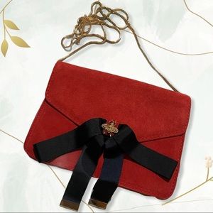 BOW DESIGN AUTHENTIC LEATHER RED MINI SHOULDER BAG